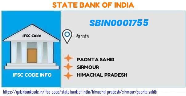 State Bank of India Paonta Sahib SBIN0001755 IFSC Code
