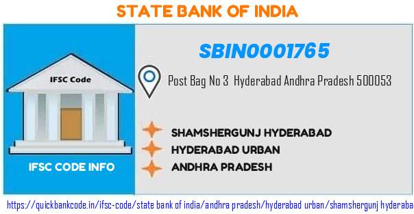 State Bank of India Shamshergunj Hyderabad SBIN0001765 IFSC Code