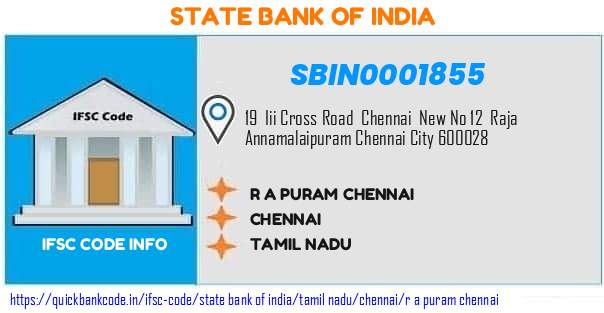 State Bank of India R A Puram Chennai SBIN0001855 IFSC Code