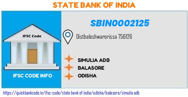 State Bank of India Simulia Adb SBIN0002125 IFSC Code