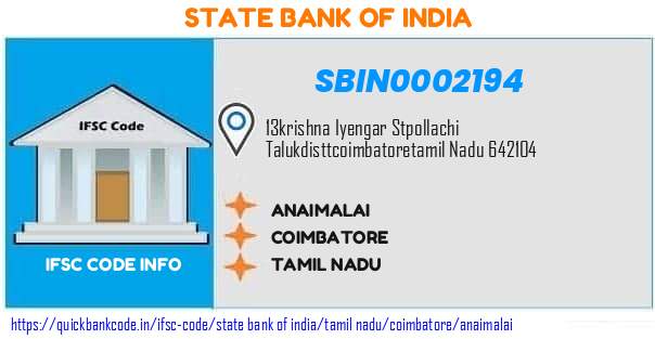 State Bank of India Anaimalai SBIN0002194 IFSC Code