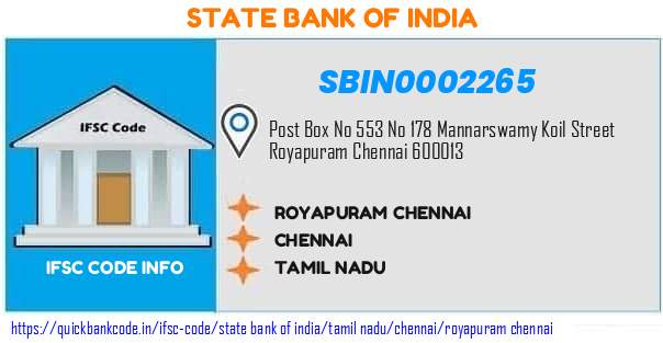 SBIN0002265 State Bank of India. ROYAPURAM, CHENNAI