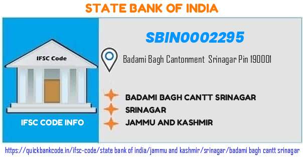 State Bank of India Badami Bagh Cantt Srinagar SBIN0002295 IFSC Code