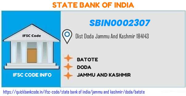 State Bank of India Batote SBIN0002307 IFSC Code