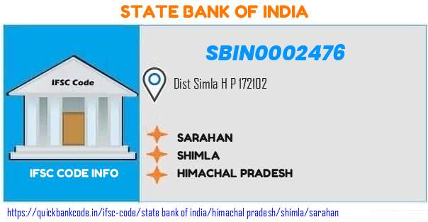 State Bank of India Sarahan SBIN0002476 IFSC Code