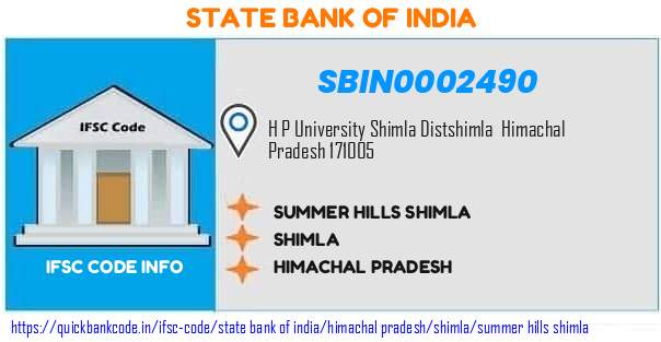State Bank of India Summer Hills Shimla SBIN0002490 IFSC Code