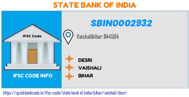 SBIN0002932 State Bank of India. DESRI