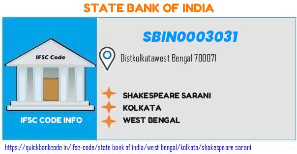 State Bank of India Shakespeare Sarani SBIN0003031 IFSC Code
