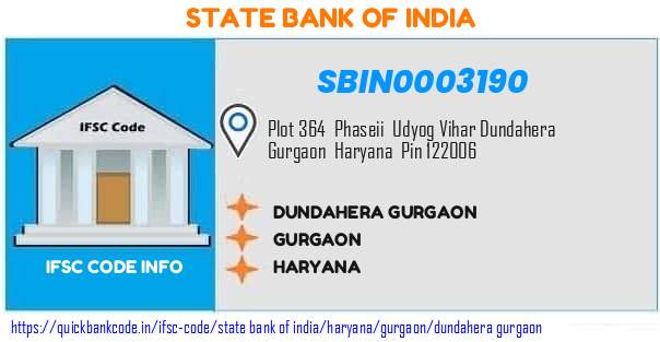 State Bank of India Dundahera Gurgaon SBIN0003190 IFSC Code