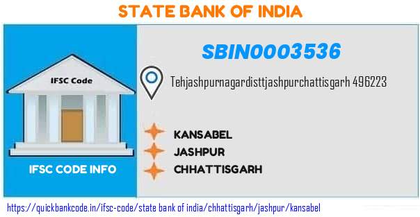 State Bank of India Kansabel SBIN0003536 IFSC Code