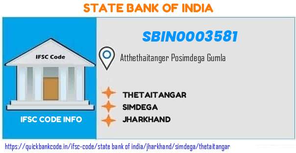 State Bank of India Thetaitangar SBIN0003581 IFSC Code