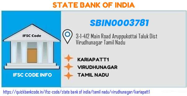 State Bank of India Kariapatt1 SBIN0003781 IFSC Code
