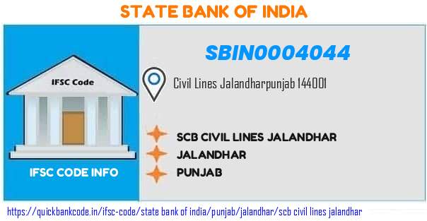 State Bank of India Scb Civil Lines Jalandhar SBIN0004044 IFSC Code