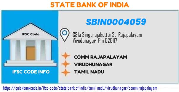 State Bank of India Comm Rajapalayam SBIN0004059 IFSC Code