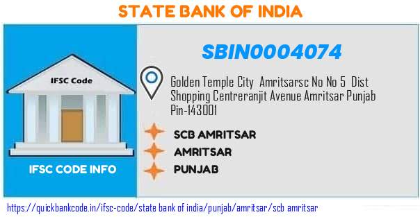 State Bank of India Scb Amritsar SBIN0004074 IFSC Code