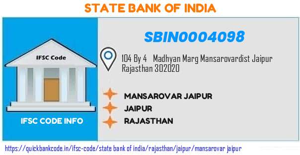State Bank of India Mansarovar Jaipur SBIN0004098 IFSC Code