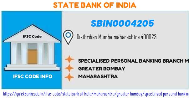 State Bank of India Specialised Personal Banking Branch Mumbai SBIN0004205 IFSC Code