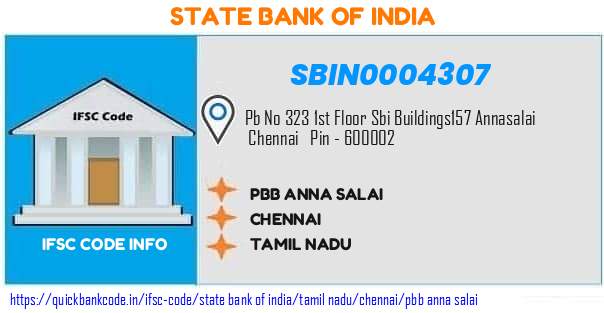 SBIN0004307 State Bank of India. PBB ANNA SALAI