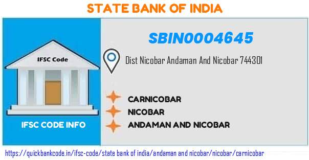 State Bank of India Carnicobar SBIN0004645 IFSC Code