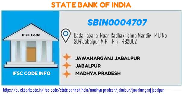 State Bank of India Jawaharganj Jabalpur SBIN0004707 IFSC Code