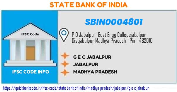State Bank of India G E C Jabalpur SBIN0004801 IFSC Code