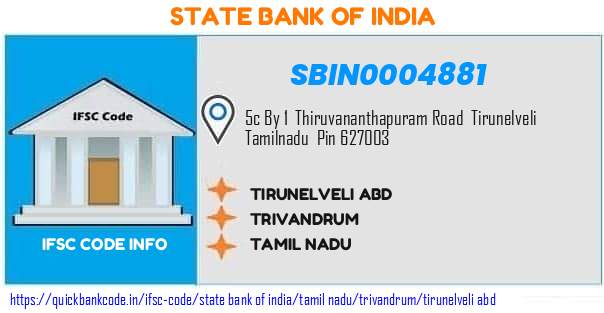 State Bank of India Tirunelveli Abd SBIN0004881 IFSC Code