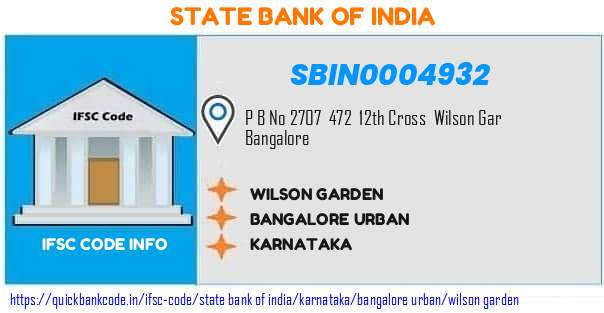 State Bank of India Wilson Garden SBIN0004932 IFSC Code