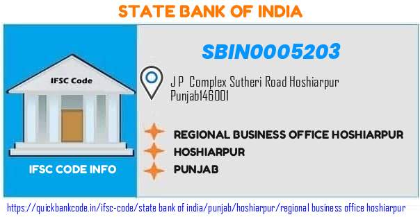 State Bank of India Regional Business Office Hoshiarpur SBIN0005203 IFSC Code