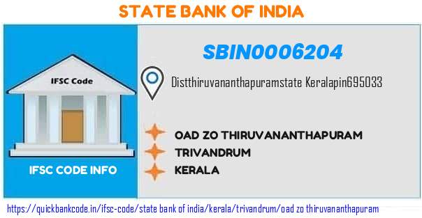 State Bank of India Oad Zo Thiruvananthapuram SBIN0006204 IFSC Code