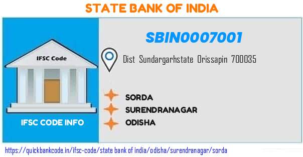 State Bank of India Sorda SBIN0007001 IFSC Code