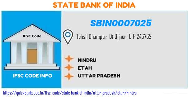 SBIN0007025 State Bank of India. NINDRU