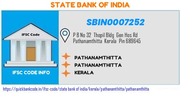 State Bank of India Pathanamthitta SBIN0007252 IFSC Code