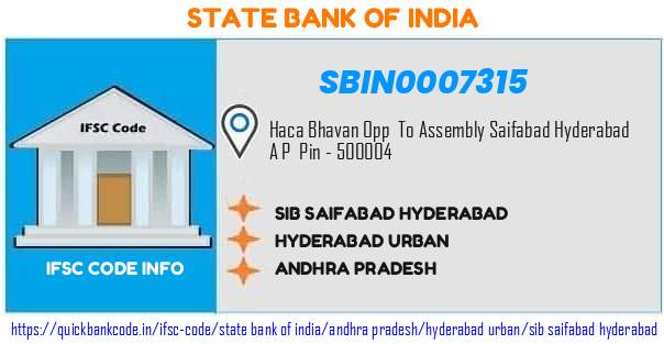 State Bank of India Sib Saifabad Hyderabad SBIN0007315 IFSC Code