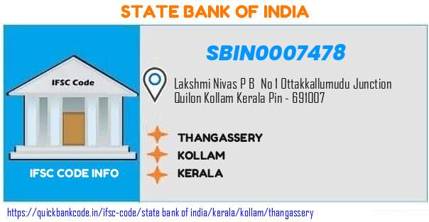State Bank of India Thangassery SBIN0007478 IFSC Code