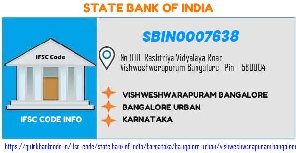 State Bank of India Vishweshwarapuram Bangalore SBIN0007638 IFSC Code