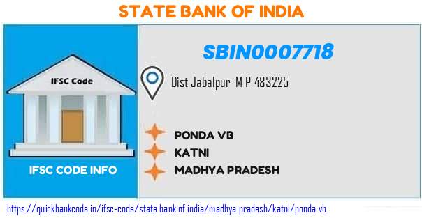 State Bank of India Ponda Vb SBIN0007718 IFSC Code