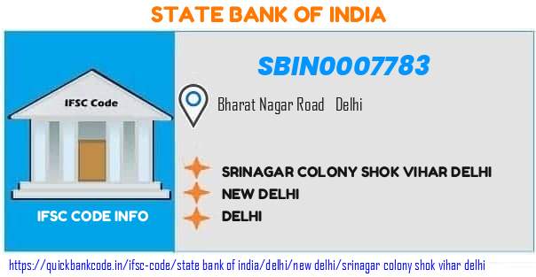 SBIN0007783 State Bank of India. SRINAGAR COLONY SHOK VIHAR DELHI