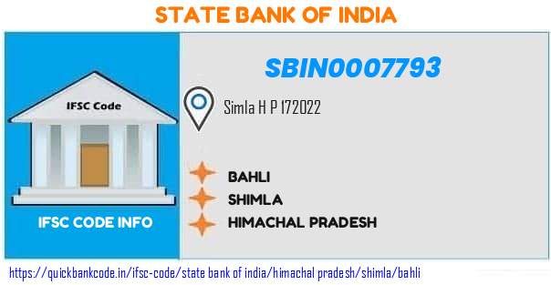 State Bank of India Bahli SBIN0007793 IFSC Code