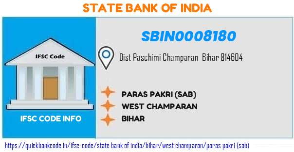 State Bank of India Paras Pakri sab SBIN0008180 IFSC Code