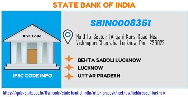 State Bank of India Behta Saboli Lucknow SBIN0008351 IFSC Code