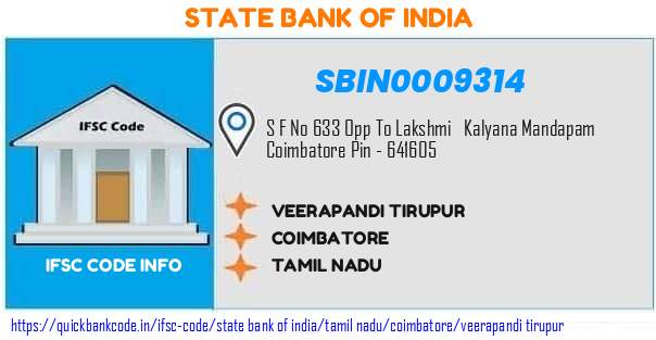 State Bank of India Veerapandi Tirupur SBIN0009314 IFSC Code