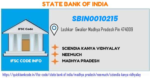 State Bank of India Sciendia Kanya Vidhyalay SBIN0010215 IFSC Code