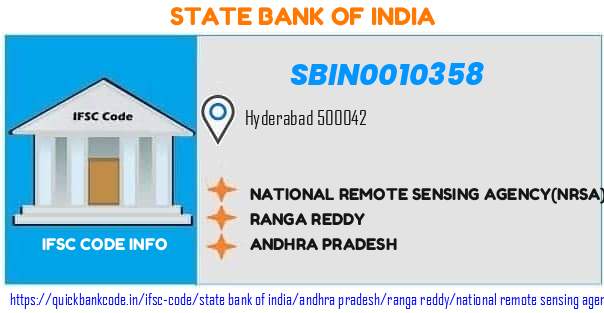 State Bank of India National Remote Sensing Agencynrsa SBIN0010358 IFSC Code