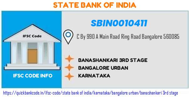 State Bank of India Banashankari 3rd Stage SBIN0010411 IFSC Code