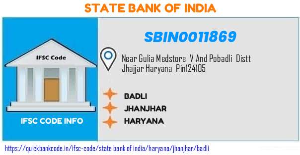 SBIN0011869 State Bank of India. BADLI