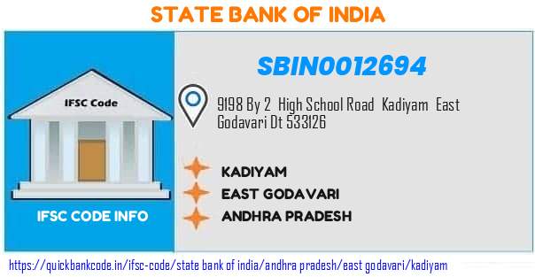 State Bank of India Kadiyam SBIN0012694 IFSC Code