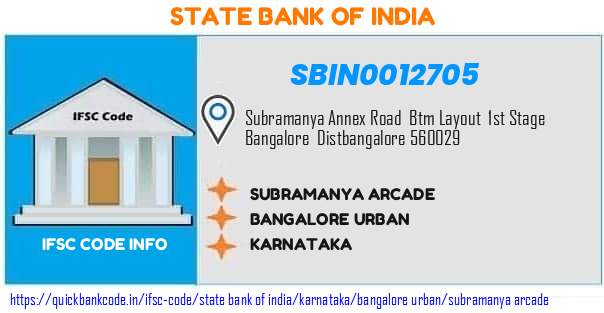 State Bank of India Subramanya Arcade SBIN0012705 IFSC Code