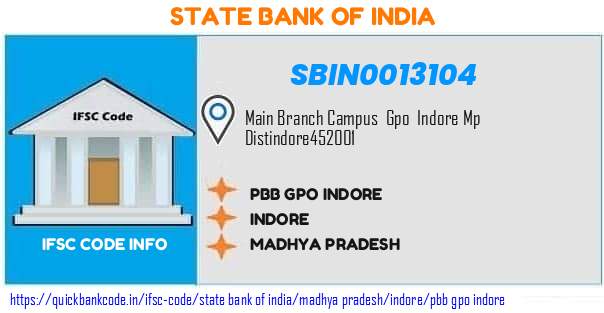 State Bank of India Pbb Gpo Indore SBIN0013104 IFSC Code