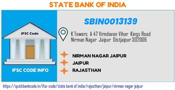 State Bank of India Nirman Nagar Jaipur SBIN0013139 IFSC Code