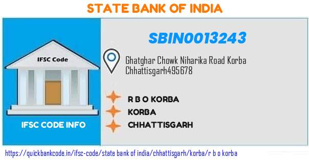 State Bank of India R B O Korba SBIN0013243 IFSC Code